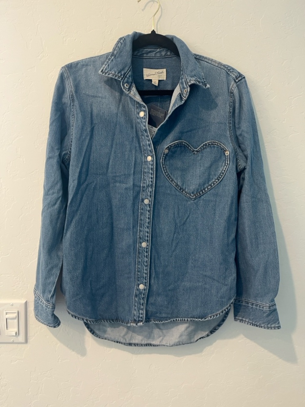 Universal Thread Denim Button-Down Shirt with Heart Patch - Blue